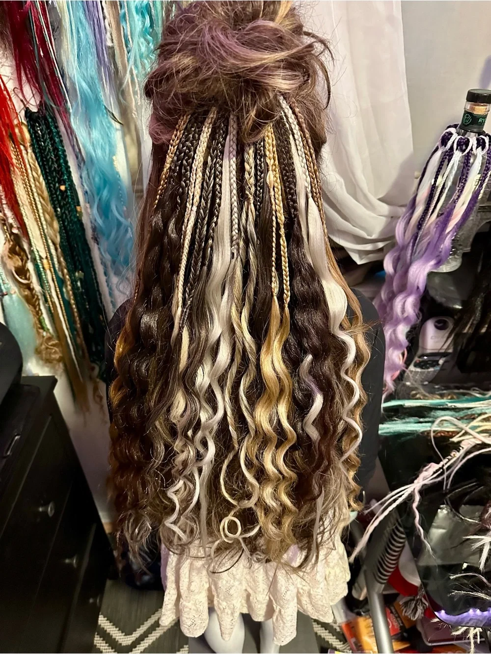 Hand-Braided Multi-Tone Long Wig in Brown with Blonde Highlights